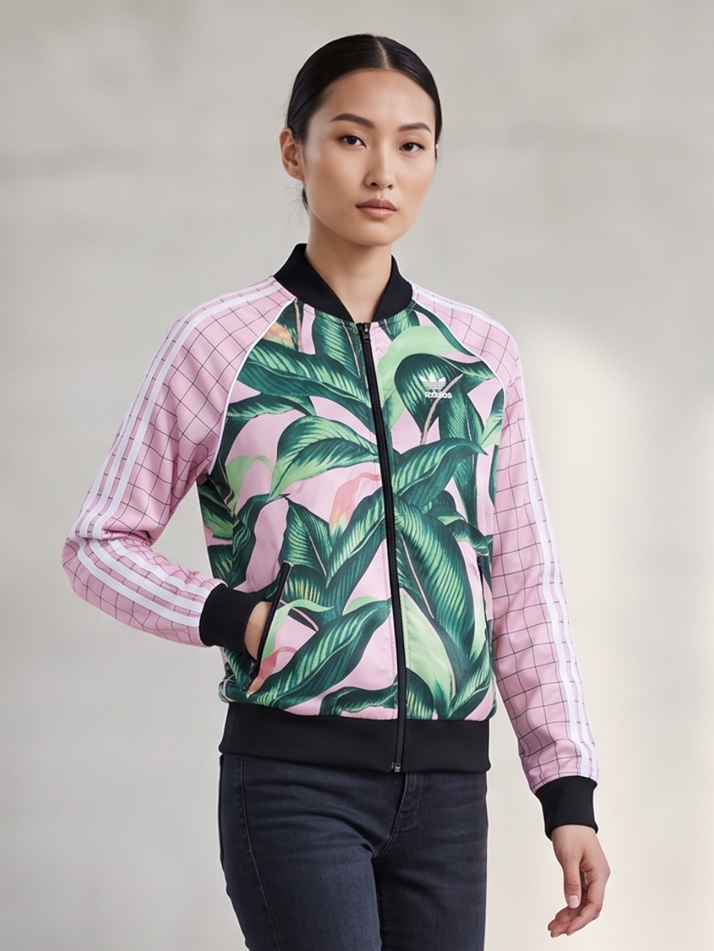Adidas x Farm Rio SST Track Jacket Tropical Palm Leaf Pink Green Bomber XS